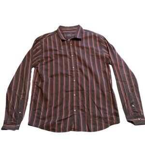 Prana Extra Large Brown Striped Organic Button Front Shirt